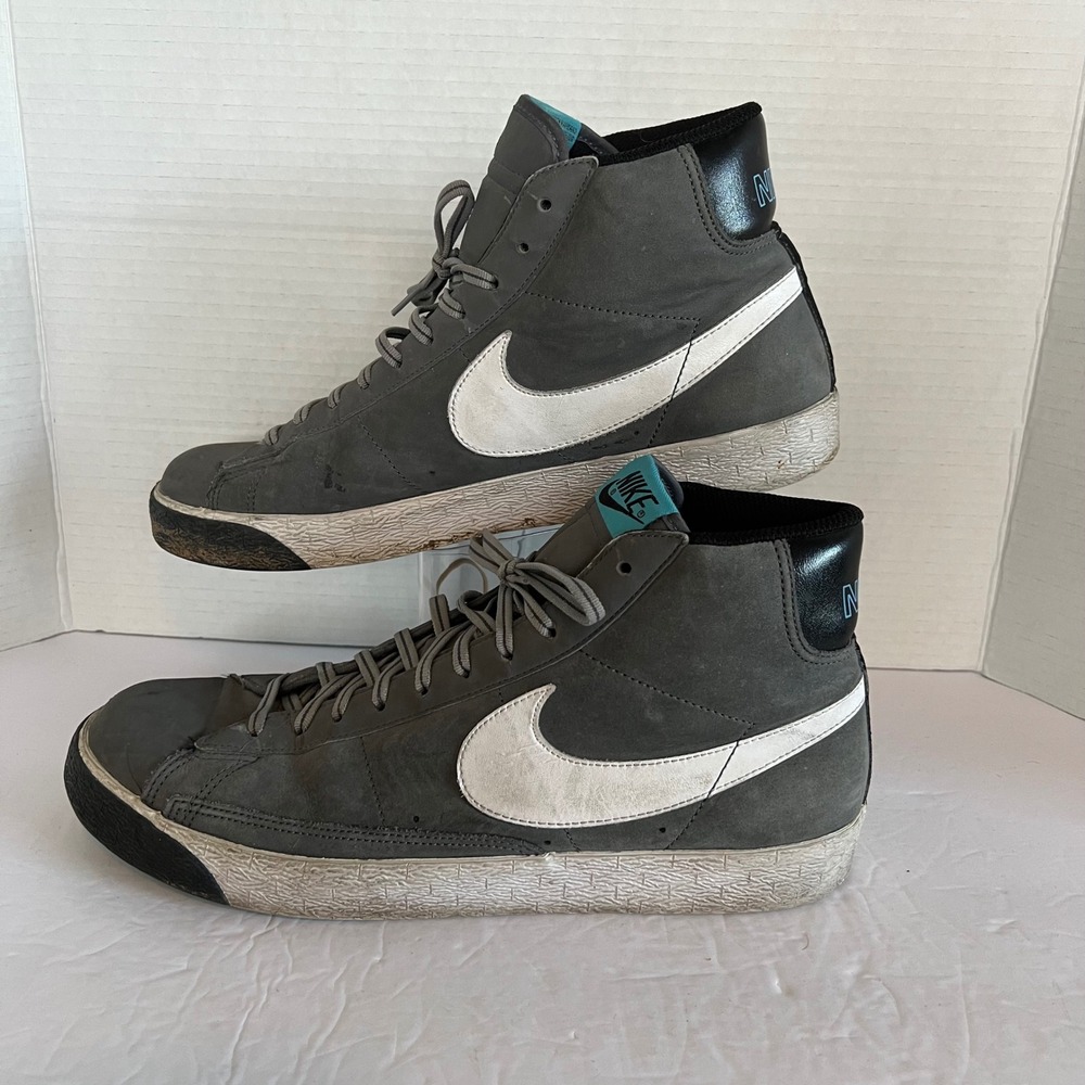 Nike Blazer High Top Suede Sneakers Grey White Teal Mens 11.5